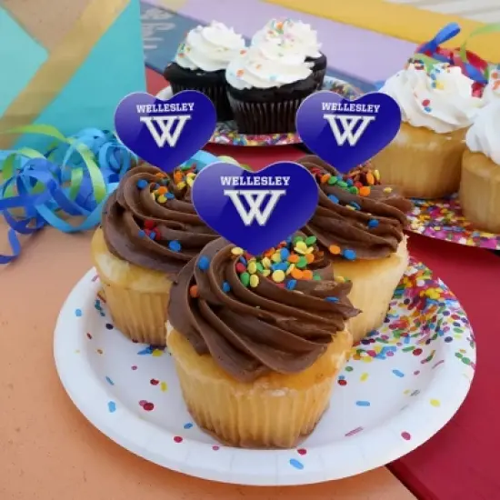 Wellesley College Primary Logo Heart Love Cupcake Picks Toppers Decoration Set of 6 image {3}