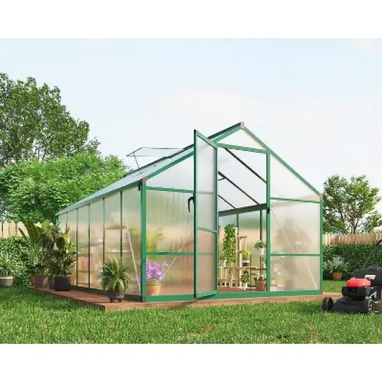 8x10 Ft Greenhouse, Polycarbonate Greenhouse with Adjustable Roof Vent for Outdoors, Aluminum Large Walk-in Greenhouse for Outside Garden, Backyard, image {6}