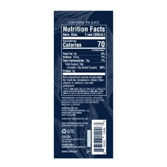 Newman's Own Organics Lemon Iced Black Tea, Slightly Sweetened, Iced Tea Cold Brew 12 Oz Cans, Pack of 12 image {3}