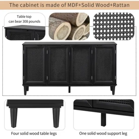 60" Generous Storage Sideboard With Faux Rattan Door - ModernLuxe image {5}
