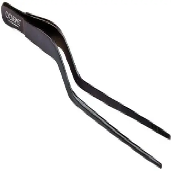 O'Creme 8 Inch Black Stainless Steel Precision Kitchen Culinary Offset Tweezer Tongs - Black image {3}