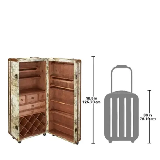 Design Toscano Italian-Style World Map Cocktail Bar Steamer Trunk image {6}