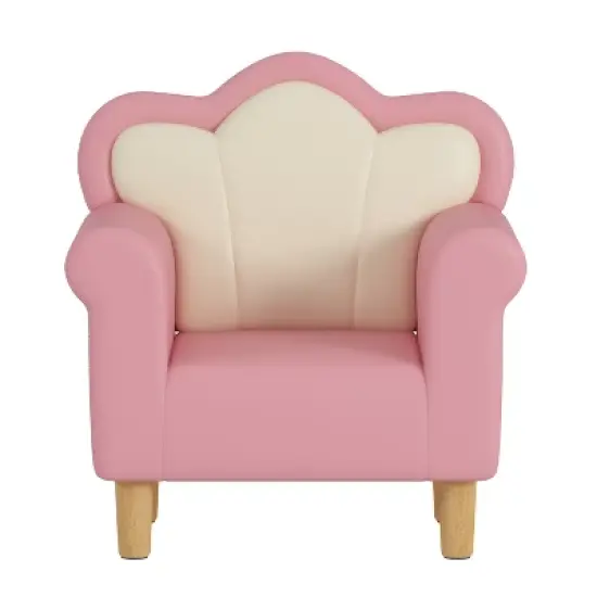 Polyester Kids Sofa, Princess Armchair for Children, Petal Shape Toddler Sofa Chair for Playroom, Children's Bedroom, Pink+White image {2}