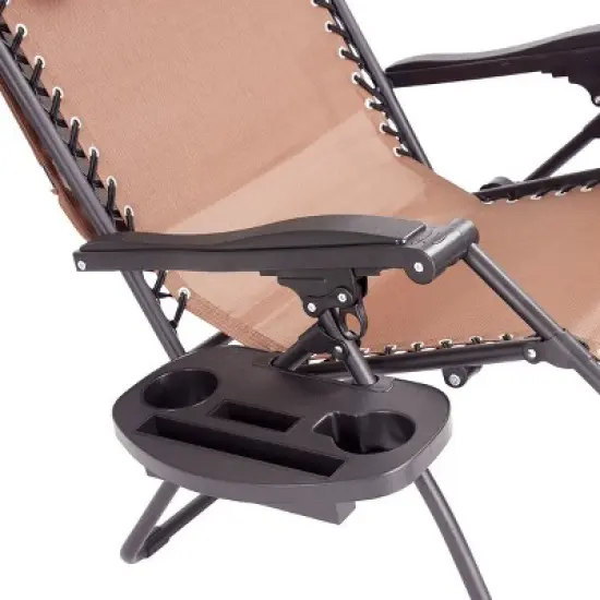 Costway Folding Recliner Zero Gravity Lounge Chair W/ Shade Canopy Cup Holder Brown image {9}