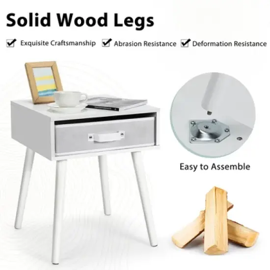 Costway Set of 2 Mid-Century Nightstand End Accent Bedside Table W/ Drawer Rustic White\Brown image {7}