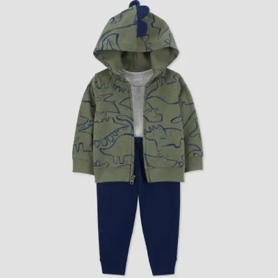 Carter's Just One You&reg; Baby Boys' Dino Cotton Cardigan & Bodysuit - Green/Gray image {1}