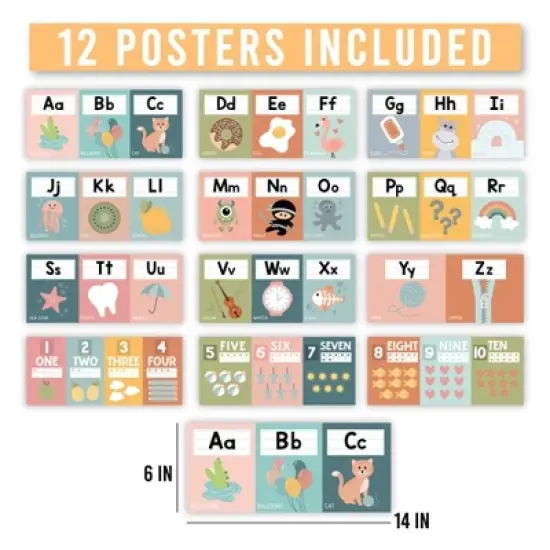 Hadley Designs Boho Muted Number Line and Alphabet Letters For Classroom Wall, Set of 12 image {1}