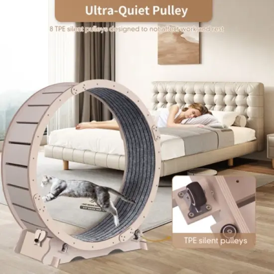 LOVSON 41'' indoor cat treadmill, wooden running machine with carpeted track, designed to aid fitness and weight loss image {6}