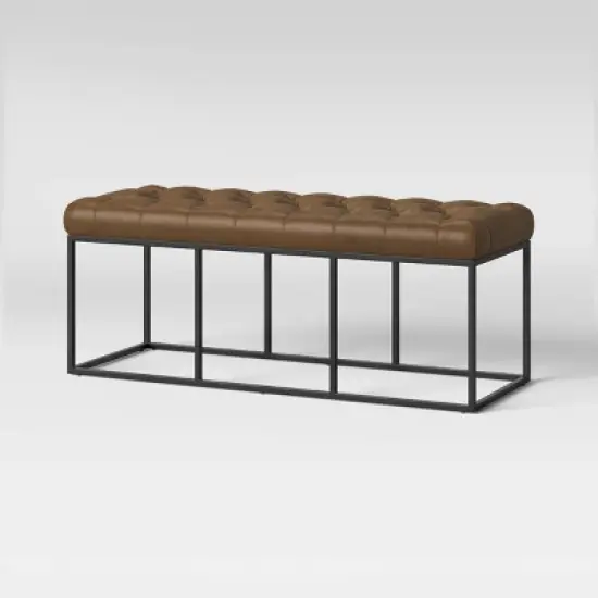 Trubeck Tufted Metal Base Bench Faux Leather Brown - Threshold&trade; image {2}