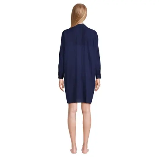 Lands' End Women's Sheer Modal Oversized Button Front Swim Cover-up Shirt image {1}