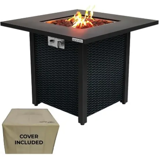 SereneLife CSA Approved Outdoor Fire Table: 40,000 BTU, Pulse Ignition, Propane Gas, Tabletop Design, Rattan-Look Steel, Lava Rock Set SLFPS3. image {7}