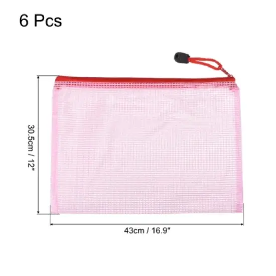 Unique Bargains Office Home Supply Pink Mesh Zipper File Document Bill Pouch Folders 6 Pcs image {1}