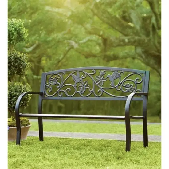 Plow & Hearth Hummingbird Metal Garden Bench, in Black image {1}