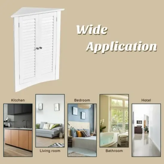 Costway Corner Storage Cabinet Freestanding Floor Cabinet Bathroom w/ Shutter Door White image {4}