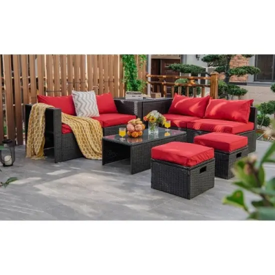 Costway 8PCS Patio Rattan Furniture Set Storage Table Ottoman cover image {13}