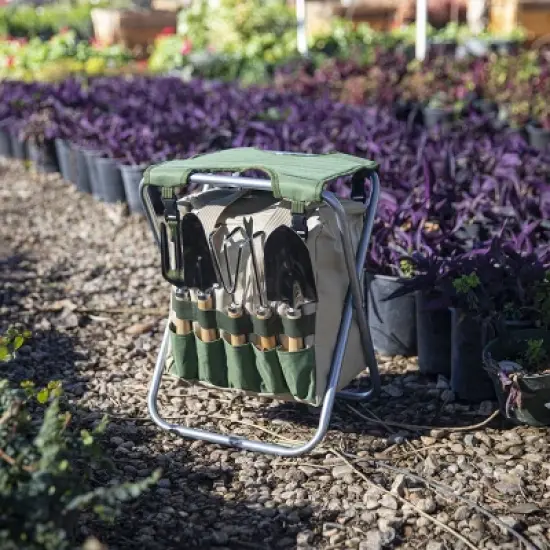 Picnic Time 5pc Garden Tool Set with Tote And Folding Seat: Portable Gardening Gift Kit image {6}