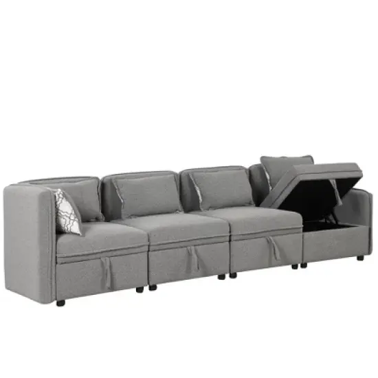 122.8" Minimalist Convertible Modular Sofa, Upholstered Sectional Sofa Couch with 5 Pillows-ModernLuxe image {9}
