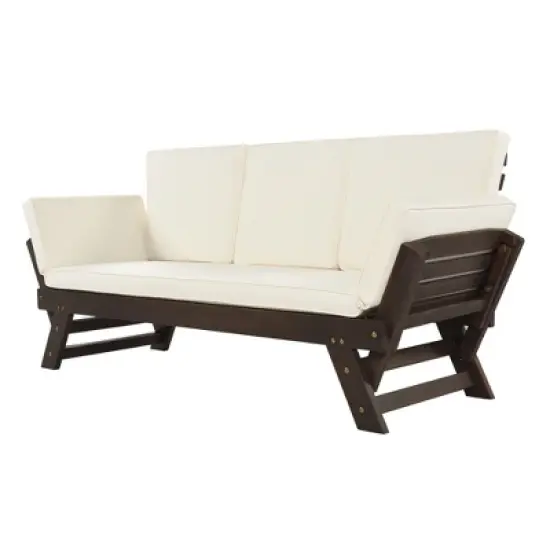 Outdoor 3-Seater Sofa, Patio Wooden Daybed Chaise Lounger with Adjustable Arm and Cushion for Garden, Backyard -ModernLuxe image {9}