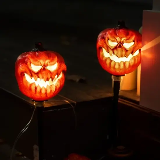 Joyfy 3 Pcs Halloween Pumpkin Pathway Lights Jack-O-Lantern Outdoor Decorations for Party Porch Yard Lawn Garden Prop Haunted House image {6}