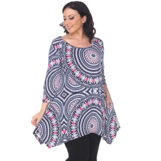Women's Plus Size 3/4 Sleeve Printed Maji Tunic with Pockets - White Mark image {3}