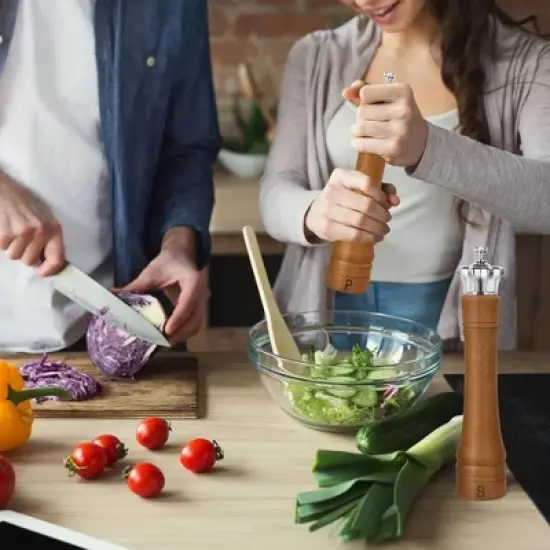 Angel Sar 10 Inch Wooden Salt and Pepper Grinder Set, 2 Pack Adjustable Ceramic Core Mills with Crown Lid, Kitchen & Dining Spice Shakers image {4}