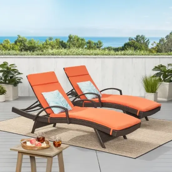 Christopher Knight Home Salem Outdoor Wicker Adjustable Chaise Lounges with Cushion (Set of 2) image {17}