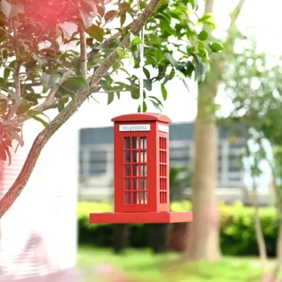 Vandue Outdoor Wooden Birdhouse - London Telephone Booth Bird Feeder image {3}