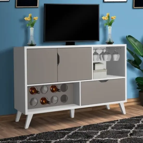 2 Door Wine Bar Cabinet TV Stand for TVs up to 54" White/Gray - The Urban Port image {4}
