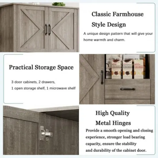 Kitchen Pantry Cabinet with Microwave Stand & Drawers - Tall Hutch Bar Cabinet, Adjustable Shelves, Large Wood Storage for Dining Room, Living Room image {3}