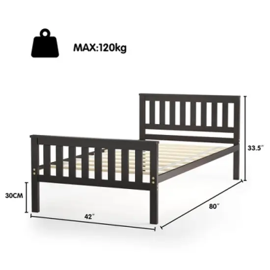 Costway Twin Wood Platform Bed with Headboard and Footboard Mattress Foundation image {1}