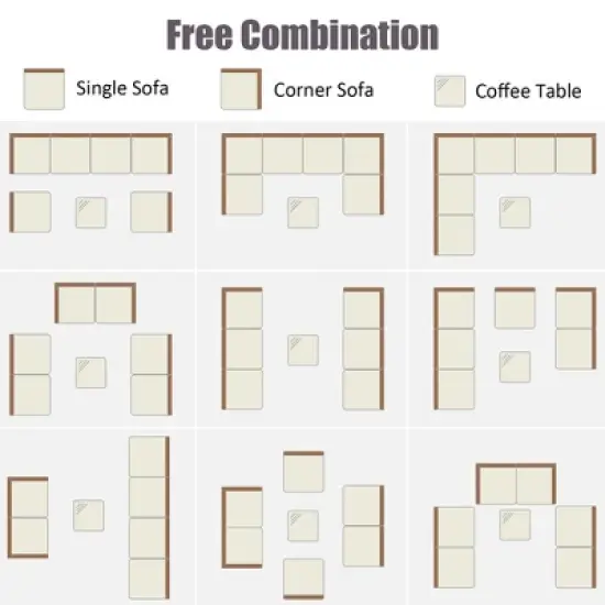 Costway 7PCS Patio Rattan Furniture Set Sectional Sofa Garden Gray Cushion image {5}