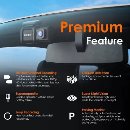 Rexing DT2 Dual Channel 1080p Front and Rear  Dash Cam image {1}