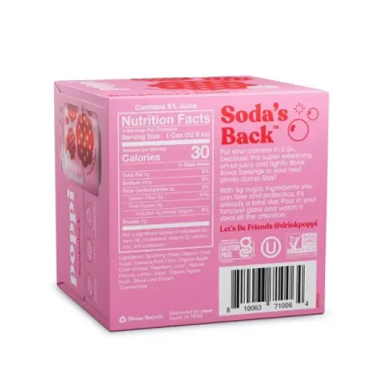 Poppi Raspberry Rose Prebiotic Beverage - 4pk/12 fl oz Cans image {1}