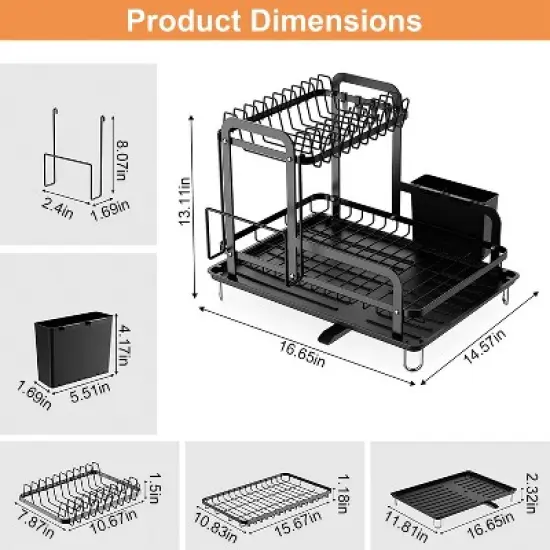 KTMBDW Dish Drying Rack for Kitchen Counter, Stainless Steel Sink Organization and Storage Essentials with Cutlery Holder, Home and Appartment, Black image {1}