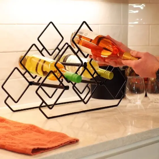 Sunnydaze Modern 6-Bottle Triangular Wine Rack - Indoor Steel Wire Tabletop Accent - Black image {3}