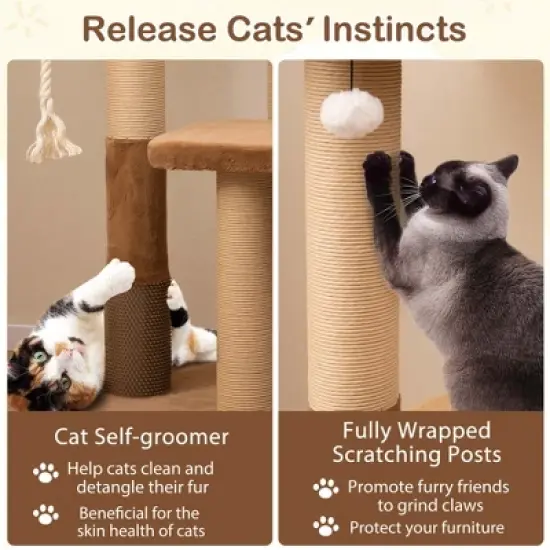 Costway 44" Cat Tree for Indoor with Plush Padded Perch Scratching Posts Jumping Platform image {7}