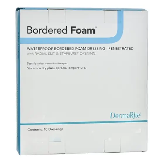 BorderedFoam Foam Dressing 4" Diam. Fenestrated Round With Border Waterproof Backing 00288E 10 per Box image {2}