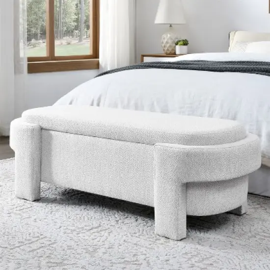 Karen- Large Storage Upholstered Linen Bench With Solid wood legs-Maison Boucle image {11}