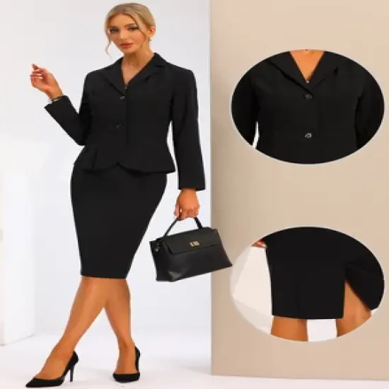 Allegra K Business 2 Piece Suit Set for Women's Long Sleeve Notched Lapel Peplum Blazer Pencil Skirts image {1}