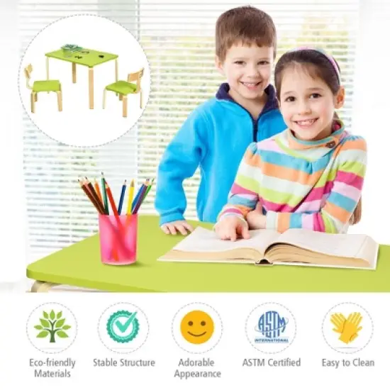 Costway 3 Piece Kids Wooden Table and 2 Chairs Set Children Activity Art Desk Furniture/Activity Art Desk Furniture image {7}