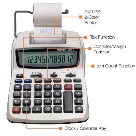 Victor 1208-2 Two-Color Compact Printing Calculator Black/Red Print 2.3 Lines/Sec 12082 image {4}