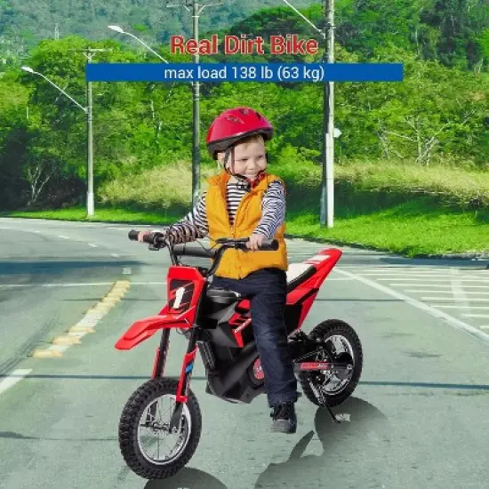 24V Kids Ride On Electric Off-Road Motorcycle,250W Motor 13.6MPH Fast Speed Dirt Bike Motocross,Leather Seat,for Kids Riding Toy, Red image {2}