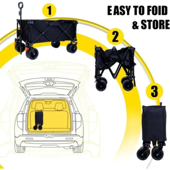 RISOKEYS Collapsible Utility Wagon,with 30% Expandable Tailgate,All-Terrain Beach Wheels,Adjustable Handle for Beach,Camping, Gardening,Outdoor image {4}