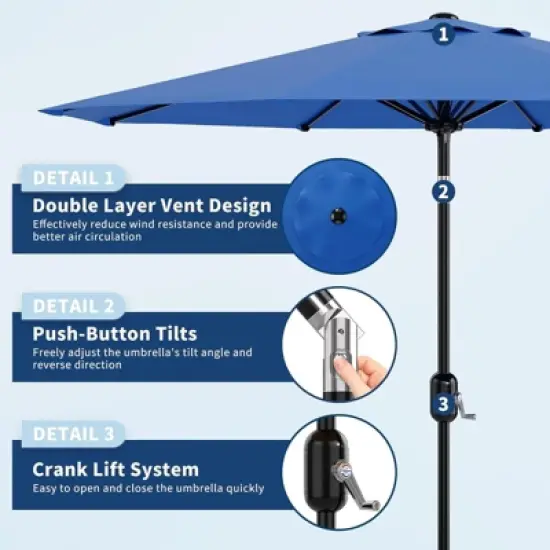 9ft Patio Umbrella with Crank Lift & Push Button Tilt - UV Protection 8-Rib Design for Pool/Deck/Backyard image {4}