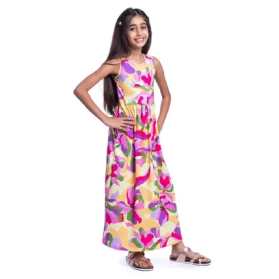 24seven Comfort Apparel Girls Colorful Floral Print Sleeveless Maxi Dress image {1}