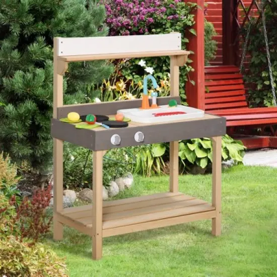 Outsunny Kids Kitchen, Playset Game with Sink, Running Water, Vegetable, Dish for 3-7 Years Old image {2}