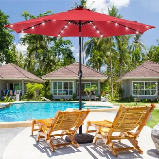 Sonkuki 9 ft Outdoor LED Round Solar Lighted Patio Market Umbrella W/Tilt, UV-Resistant Fabic for Backyard, Garden image {17}