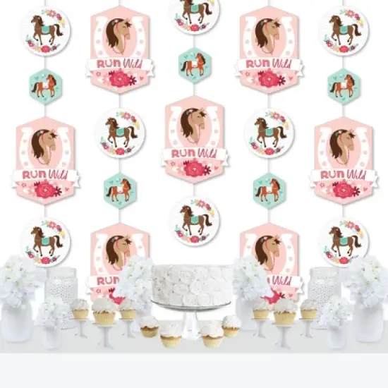 Big Dot of Happiness Run Wild Horses - Pony Birthday Party DIY Dangler Backdrop - Hanging Vertical Decorations - 30 Pieces image {1}