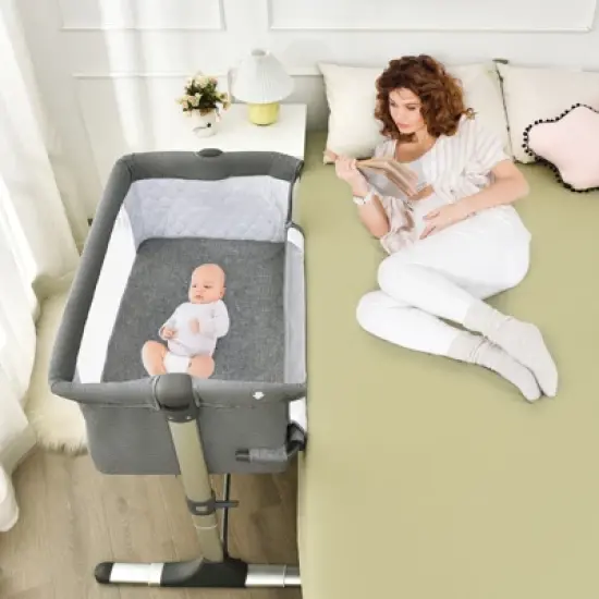 Infans Portable Baby Bedside Bassinet Infant Travel Bassinet Crib W/Carrying Bag Grey image {2}