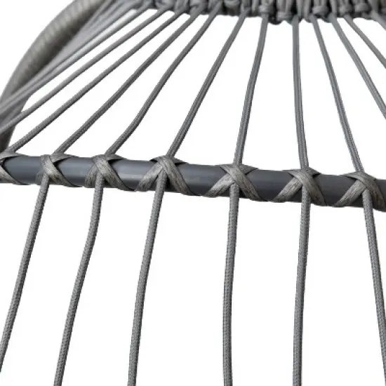 Merrick Lane Foldable Woven Hanging Egg Chair in Gray with Removable Gray Cushions and Stand for Indoor and Outdoor Use image {13}